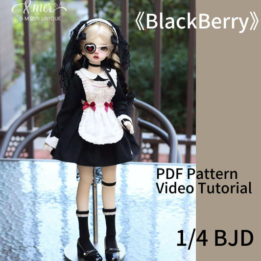 小Mer BJD 1/4 BJD DOLL Patterns dress apron set -Blackberry-no seam allowance included