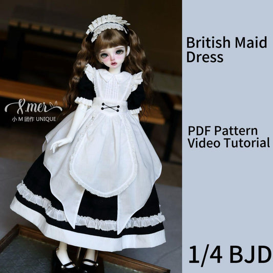 小Mer BJD 1/4 BJD DOLL Patterns - British Maid Dress with Apron-no seam allowance included
