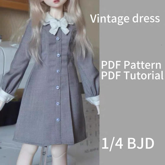 阿吉 BJD 1/4 BJD DOLL Patterns Vintage Dress