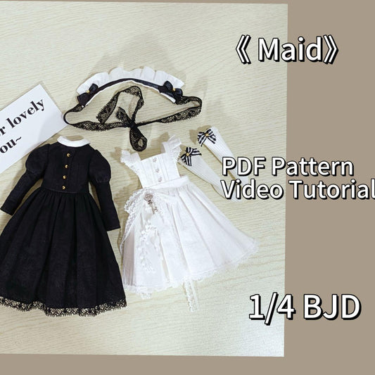 阿彩 1/4 BJD Doll Dress Pattern - Maid-inclue 5mm seam allowance