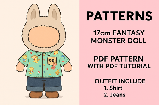 Fantasy Monster Doll Clothes Pattern – Shirt & Pants Outfit – PDF + Video Tutorial | Fits 15.5–17 cm (Macaron Style)