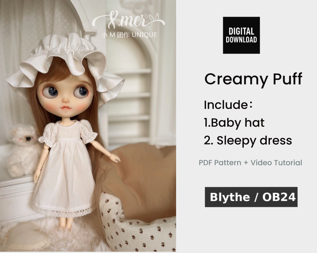 小Mer Blythe OB 24 DOLL Patterns -creamy puff-no seam allowance included