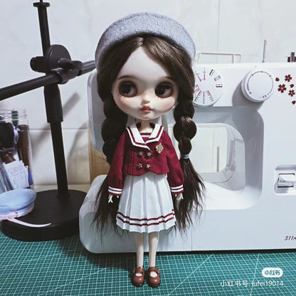 阿彩 Blythe Doll Dress Pattern - school girl red-include 5mm seam allowance