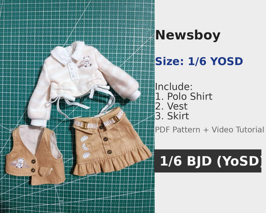阿彩 1/6 BJD Doll Dress Pattern - news boy-include 5mm seam allowance
