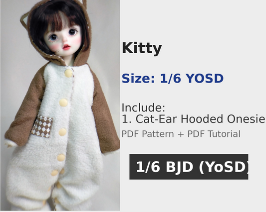 阿吉 BJD 1/6 YoSD BJD DOLL cloth Patterns- Kitty -Digital Download