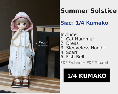 小Mer 1/4 KUMAKO BJD Doll Dress Pattern - Summer Solstice-no seam allowance included