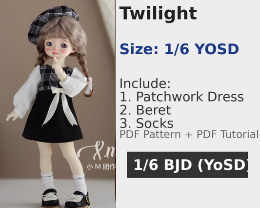 小Mer BJD 1/6 BJD DOLL Clothes Dress Pattern -Twilight-no seam allowance included