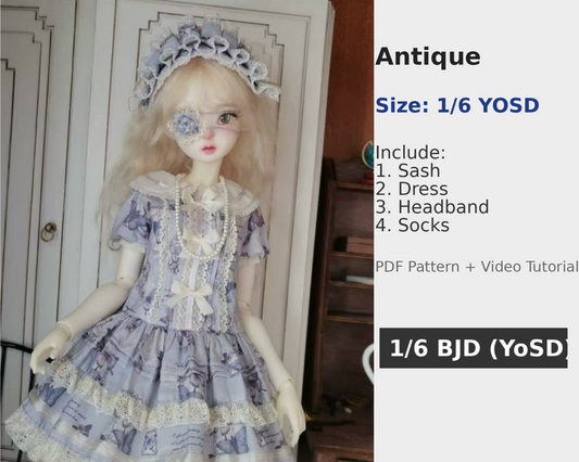 阿彩 1/6 BJD Doll Dress Pattern - Antique-include 5mm seam allowance