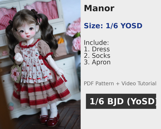 Patrón de vestido para muñeca BJD escala 1/6 - 25NO.5 con bolsa trasera - sin margen de costura