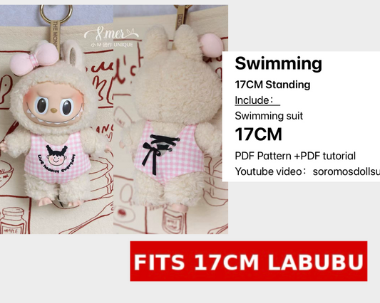LABUBU Swiming suit Outfit Pattern – PDF + Video | Fits 15.5–17cm (Macaron Style)