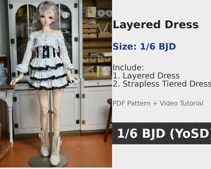 阿彩 1/6 BJD Doll Dress Pattern - Layered dress-include 5mm seam allowance