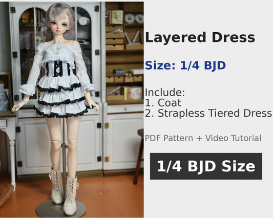 阿彩 1/4 BJD Doll Dress Pattern - Layered dress-include 5mm seam allowance