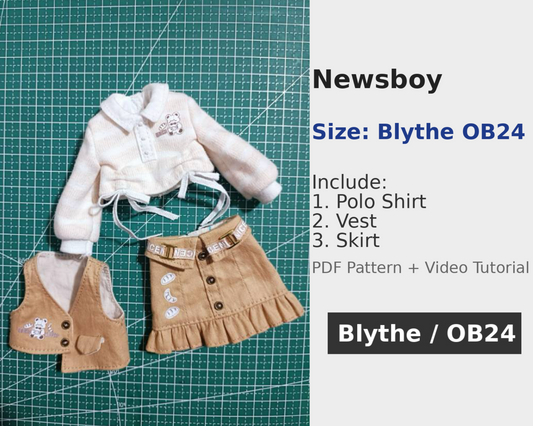 Patrón de vestido para muñeca Blythe - Rosa noche (incluye margen de costura de 5 mm)