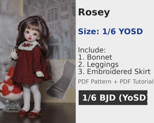 阿吉 BJD 1/6 YoSD BJD DOLL cloth Patterns- Rosey -Digital Download