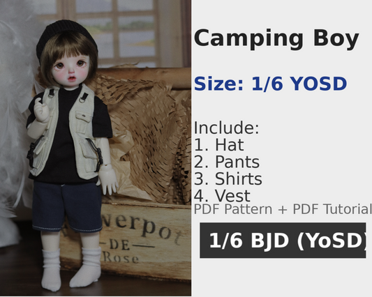 阿吉 BJD 1/6 YoSD BJD DOLL cloth Patterns- Camping boy -Digital Download