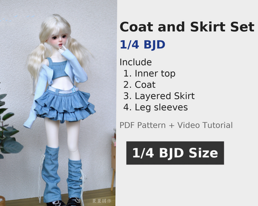 果果 1/4 BJD Doll Dress Pattern-Coat and skirt set- with seam allowance