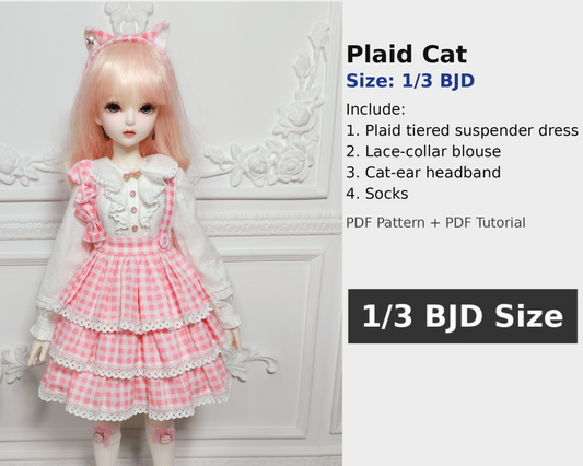 阿彩 1/3 BJD Doll Dress Pattern - Plaid cat- include 5mm seam allowance