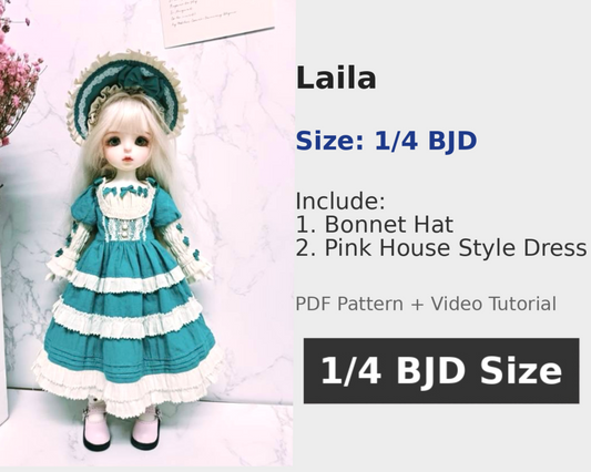阿彩 1/4 BJD Doll Dress Pattern - Laila-include 5mm seam allowance