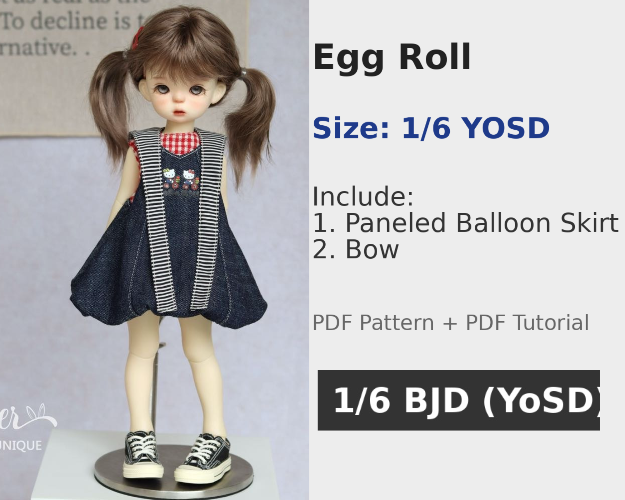 小Mer BJD 1/6 BJD DOLL Clothes Dress Pattern - Eggroll-no seam allowanc ...