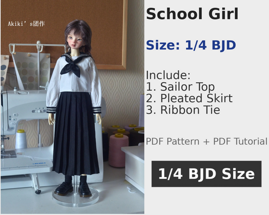 阿吉 BJD 1/4 BJD DOLL Patterns School girl dress