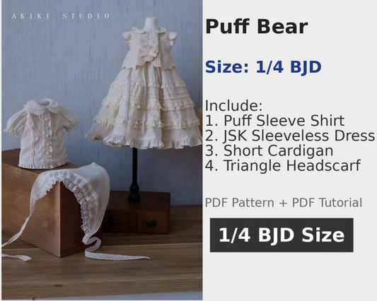 阿吉 BJD 1/4 BJD DOLL clothes Patterns Puff bear -Digital Download