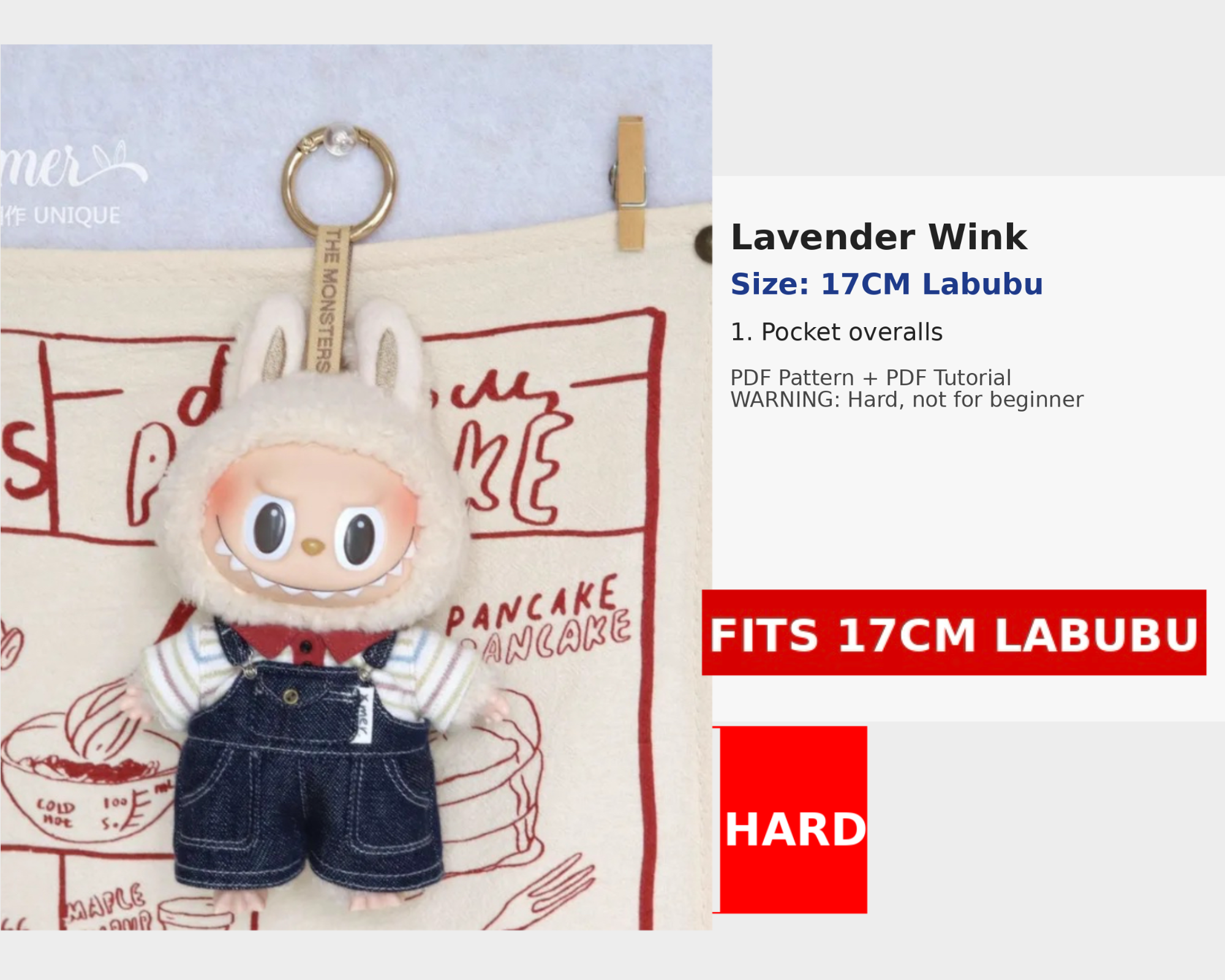Labubu Overalls Pattern LABUBU Pocket overalls Outfit Pattern – PDF + Video | Fits 15.5–17cm ...