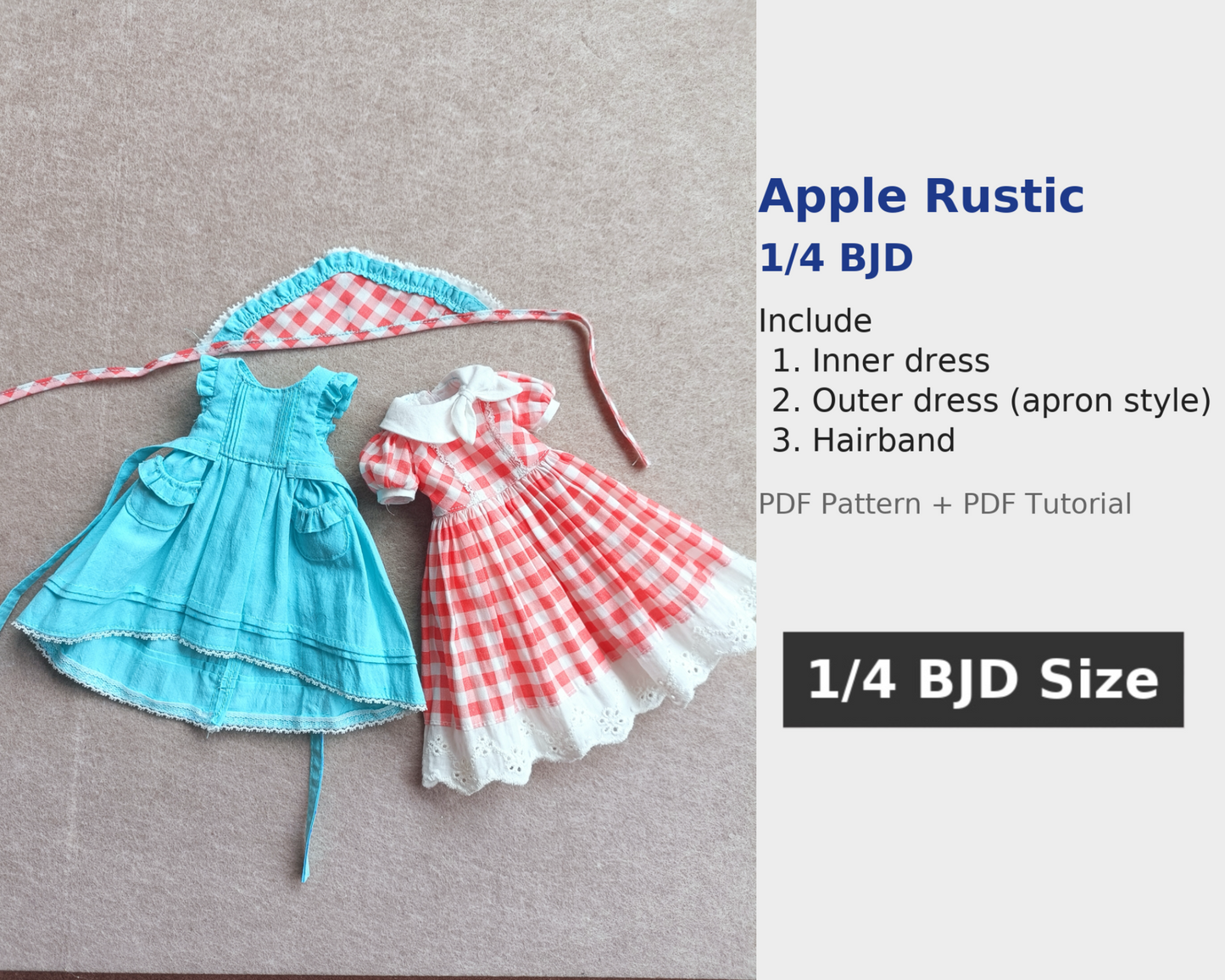 Patrón de vestido para muñeca BJD 阿彩 1/4 - Falda plisada en capas (difícil, no para principiantes) incluye margen de costura de 5 mm