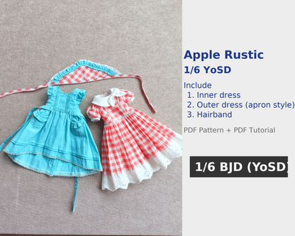 Patrón de vestido para muñeca BJD 阿彩 1/6 - Vestido con tirantes finos (incluye margen de costura de 5 mm)