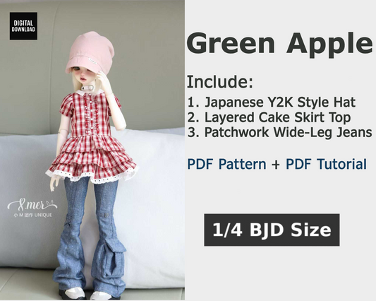 小Mer BJD 1/4 BJD DOLL Clothes Patterns -Green Apple- no seam allowance included
