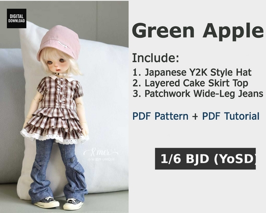 小Mer BJD 1/6 BJD DOLL Clothes Dress Pattern - Green Apple-no seam allowance included