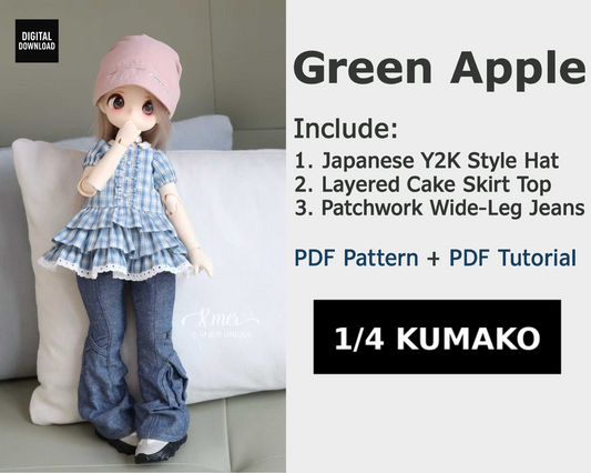 小Mer 1/4 KUMAKO BJD Doll Dress Pattern -Green Apple-no seam allowance included