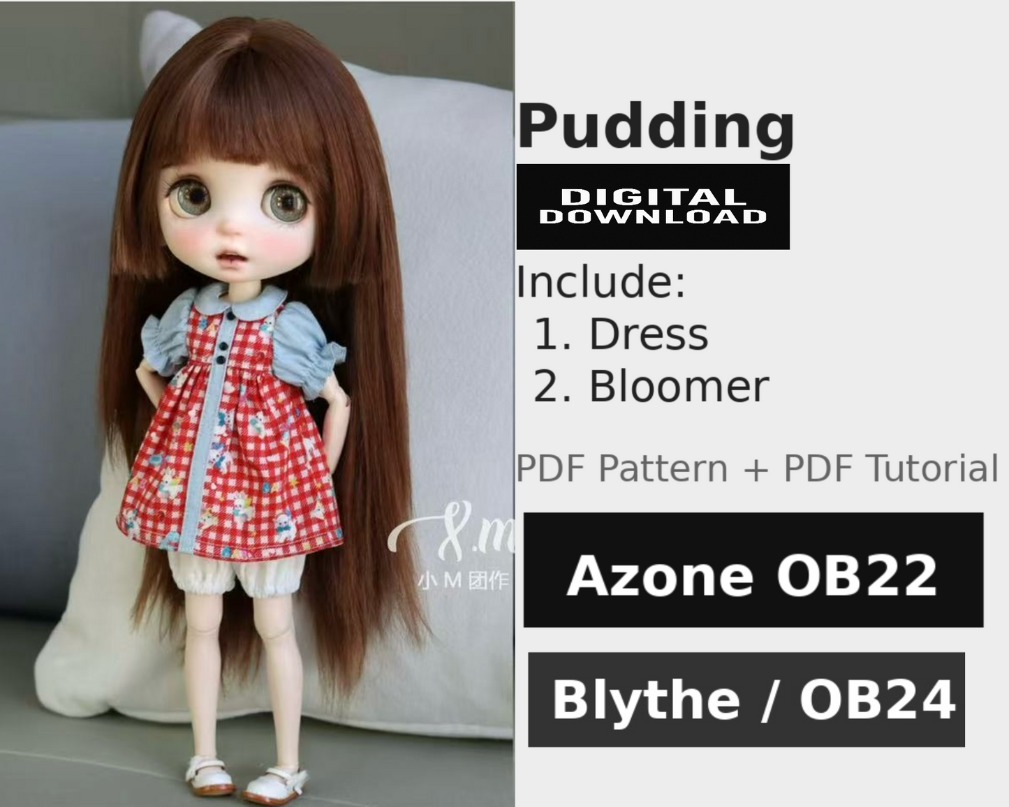 小マーブライス OB 24 ドールパターン - 月の下 - 縫い代は含まれていません