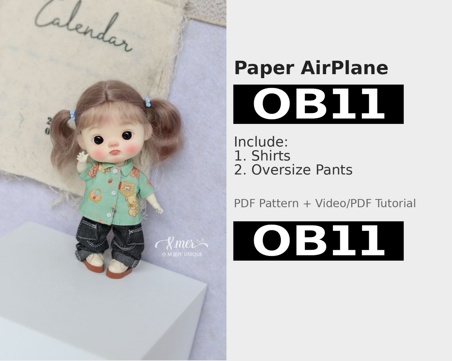小Mer OB11 DOLL Patterns -paper airplane-no seam allowance included