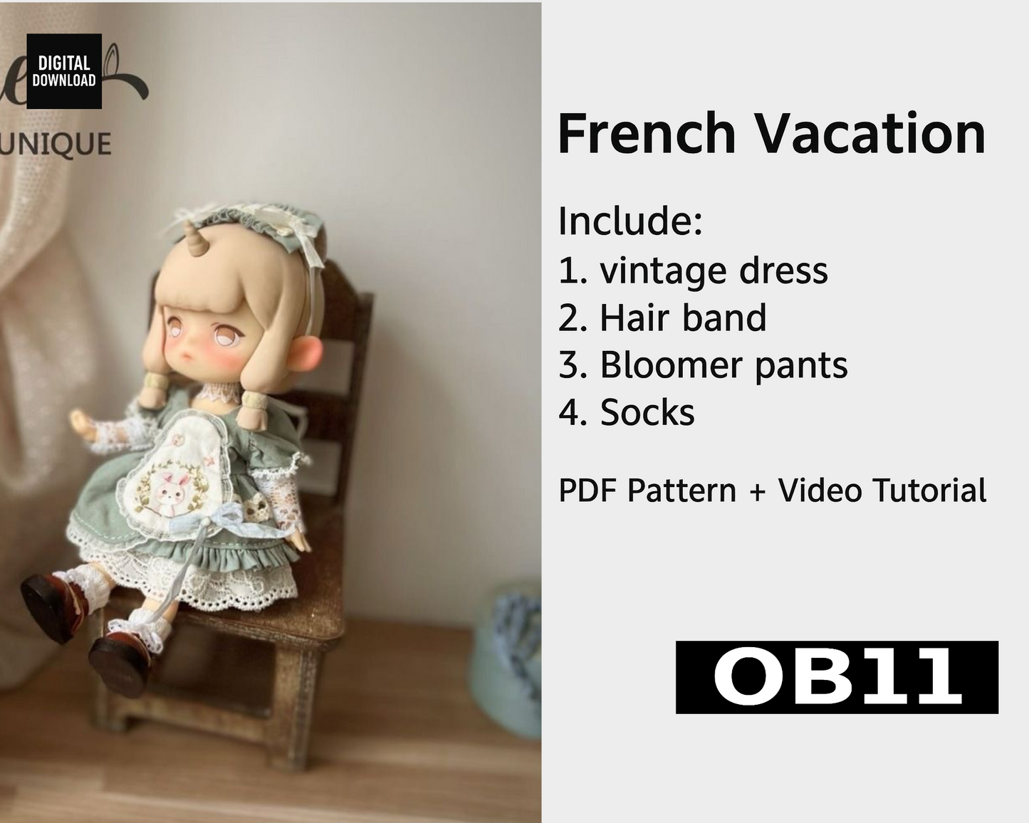 小Mer OB11 DOLL Patterns Vacation-no seam allowance included