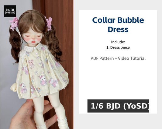 果果 1/6 BJD Doll Dress Pattern - Collar Bubble dress- seam allowance include