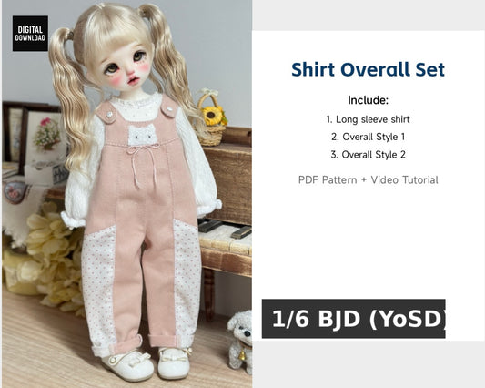 果果 1/6 BJD Doll Dress Pattern - Shirt and Overall set seam allowance include