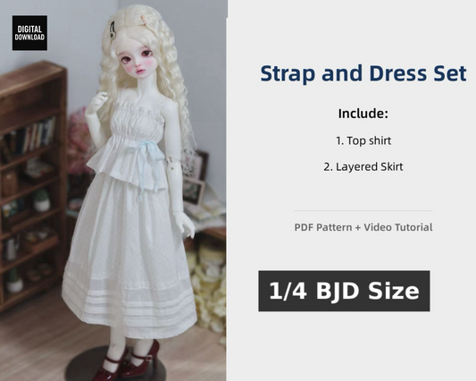 果果 1/4 BJD Doll Dress Pattern -strap top and dress set