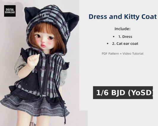 果果 1/6 BJD Doll Dress Pattern - Dress and  coat set- seam allowance include