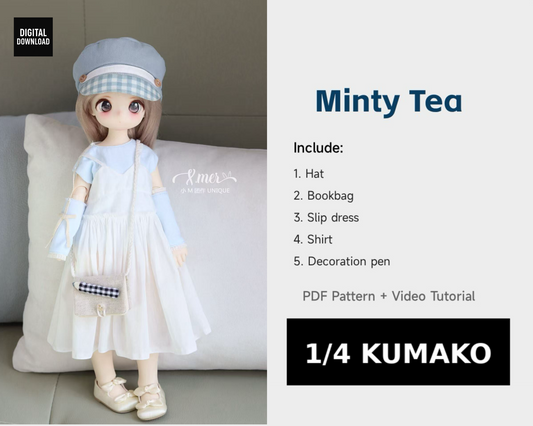 小Mer 1/4 KUMAKO BJD Doll Dress Pattern - Minty Tea-no seam allowance included