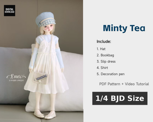小Mer BJD 1/4 BJD DOLL Clothes Patterns -Minty Tea- no seam allowance included
