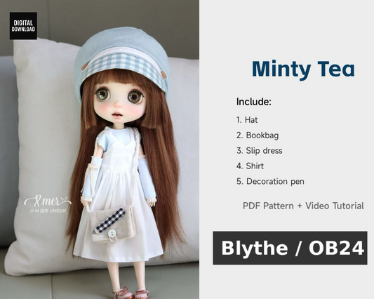 小Mer Blythe OB 24 DOLL Patterns -Minty Tea-no seam allowance included