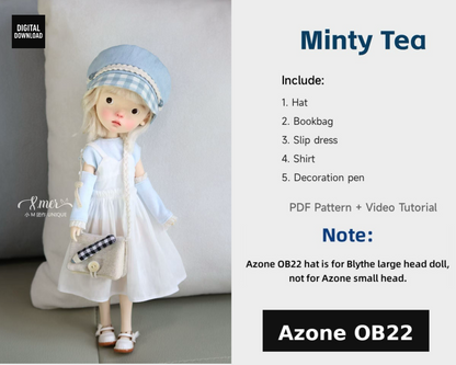 小Mer Azone ob22  Doll Clothes Patterns - Minty Tea no seam allowance included