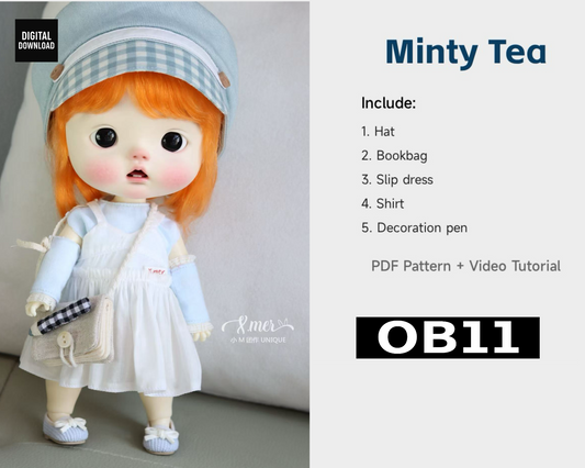 小Mer OB11 Doll Patterns - Minty Tea-no seam allowance included