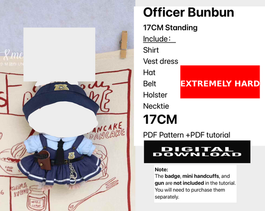 Officer BunBun Outfit Pattern for 15.5–17cm Fantasy Monster Dolls – PDF + Video Tutorial | Compatible with Labubu size dolls