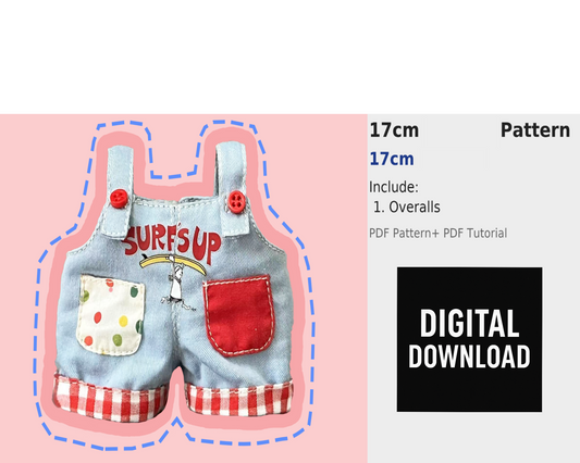 15.5–17cm Overalls Pattern – Eggroll Style compatible with Labubu size dolls | PDF Sewing Pattern
