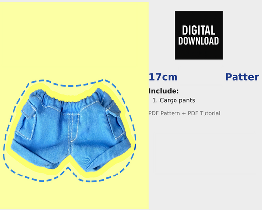 15.5–17cm Cargo Pants Pattern – Eggroll Style compatible with Labubu size dolls | PDF Sewing Pattern
