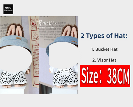Hat Bundle Pattern (Bucket Hat + Visor Hat) for 38 cm Fantasy Monster Dolls – PDF + Video Tutorial | Compatible with Labubu size dolls