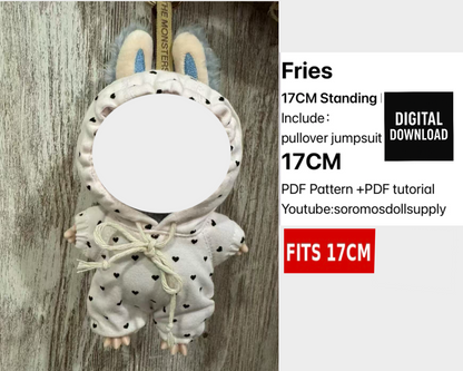 15.5–17cm Fries Outfit Pattern – PDF Sewing Pattern | Compatible with Labubu size dolls | Fantasy Monster Doll
  