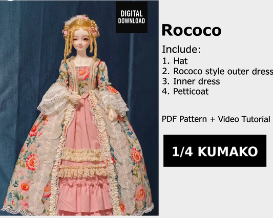 阿彩 1/4 KUMAKO BJD Doll Dress Pattern -Roco-include 5mm seam allowance