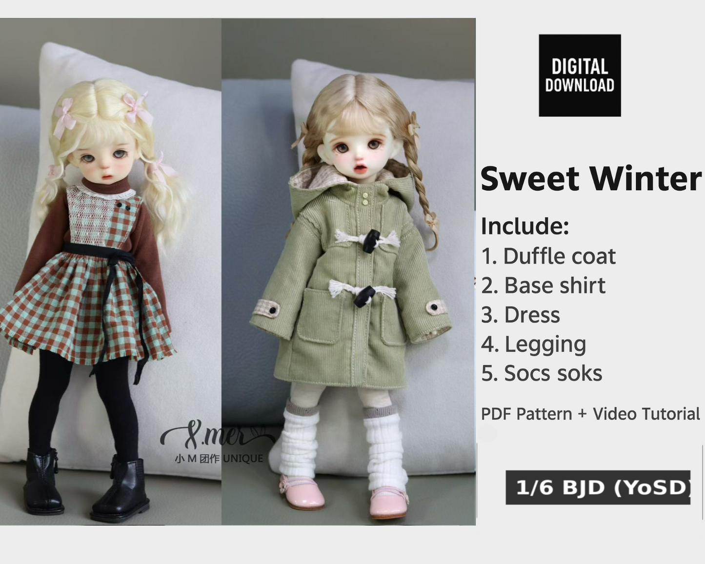 Patrones de ropa y vestidos para muñecas BJD 1/6 de 小Mer - Galletas - Sin margen de costura incluido